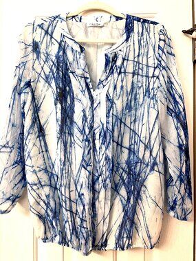 Calvin Klein Women's chiffon blouse long balloon sleeve - size large